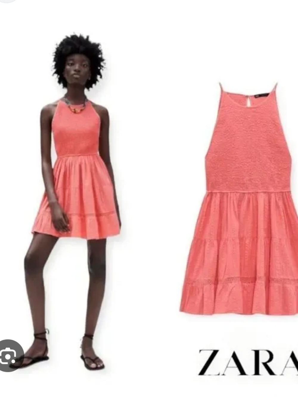 ZARA | smocked coral pink tiered mini dress Sz XS